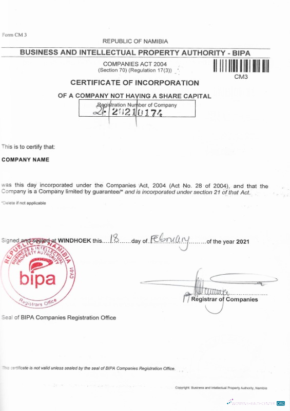 Download Namibia Certificate of Corporation Photoshop template